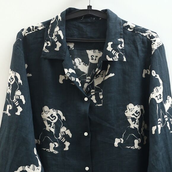 BODE Football Silhouette Long Sleeve Shirt Men's Graphic Print Linen L 283792 - Picture 5 of 7